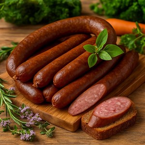 Колбаса домашняя копченая в н/о  (гов + свин + кур)  400-600 гр.